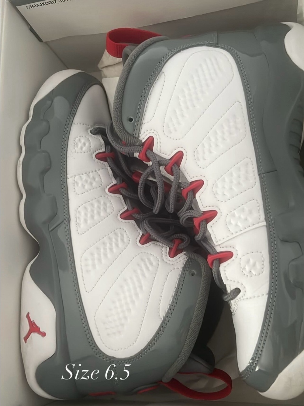 Jordan White, Grey & Red Retro Low-Top Sneaker